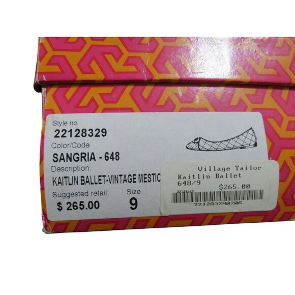 Tory Burch Kaitlin Sangria Red Quilted Leather Ballet Flats Gold Cap Toes size 9 - Picture 7 of 10